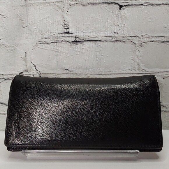'COACH' PEBBLE LEATHER FULL-ZIP POCKET CARD SLOT LONG UNISEX WALLET BLACK/CHROME - Picture 3 of 16